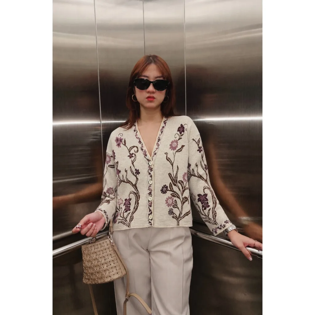 rui-cardigan — Cream-Maroon